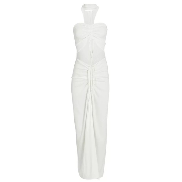 CHRISTOPHER ESBER WHITE REVERSED HALTER RUCHED DRESS - SIZE 8 AU/4 US - Picture 2 of 3